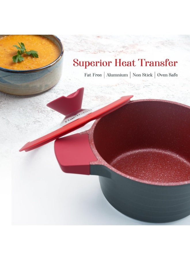HausRoland Casserole 3.3L Red Granite Nonstick Cookware with Lid Die-Cast Aluminum Induction & Oven Safe PFOA/PTFE-Free Kitchen Utensil Durable Scratch-safe Pots Pans for Cooking (Casserole 3.3L) - Image 3